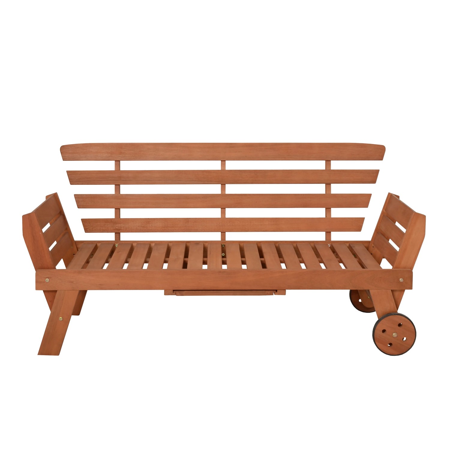 Garten Pleasure Gartenbank Rincon aus Eukalyptusholz mit grauer Auflage und Rädern.