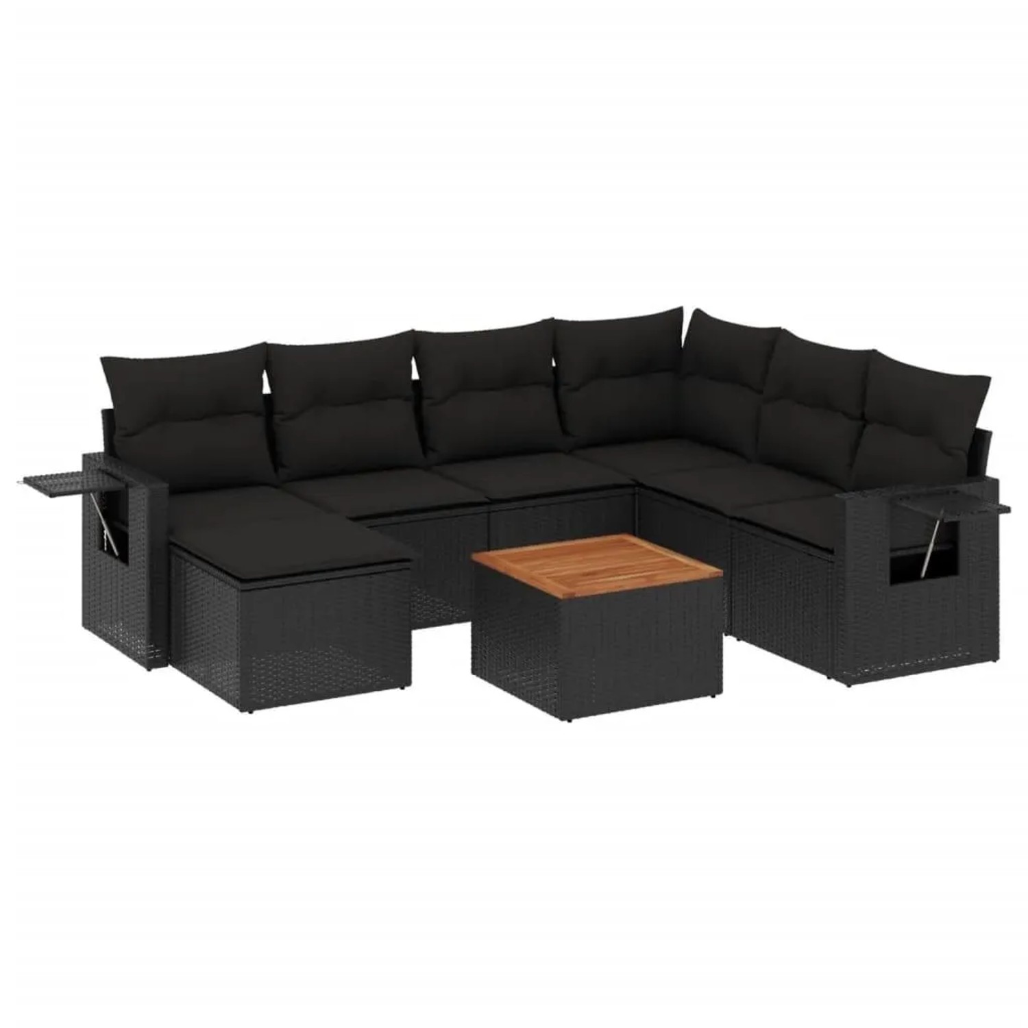 vidaXL 8-Tlg Garten-Sofagarnitur mit Kissen Schwarz Poly Rattan 3224676