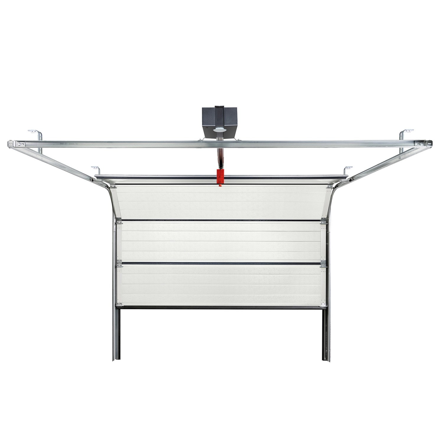 Geöffnetes IsoMatic Garagentor in Anthrazitgrau mit Antrieb, 2500x2125 cm.