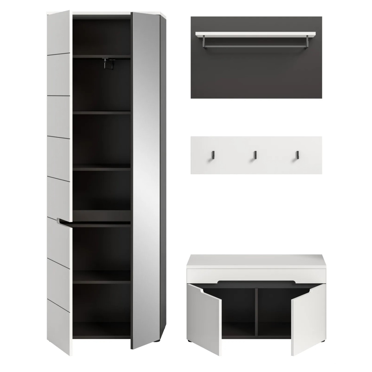 Inn.Furn Garderoben-Set 4-teilig in Weiß und Grau 160 cm Cooper_9