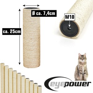 eyepower Sisalstamm, 25 cm, Ø 7,1 cm, M10 Gewinde, für Katzenkratzbaum.