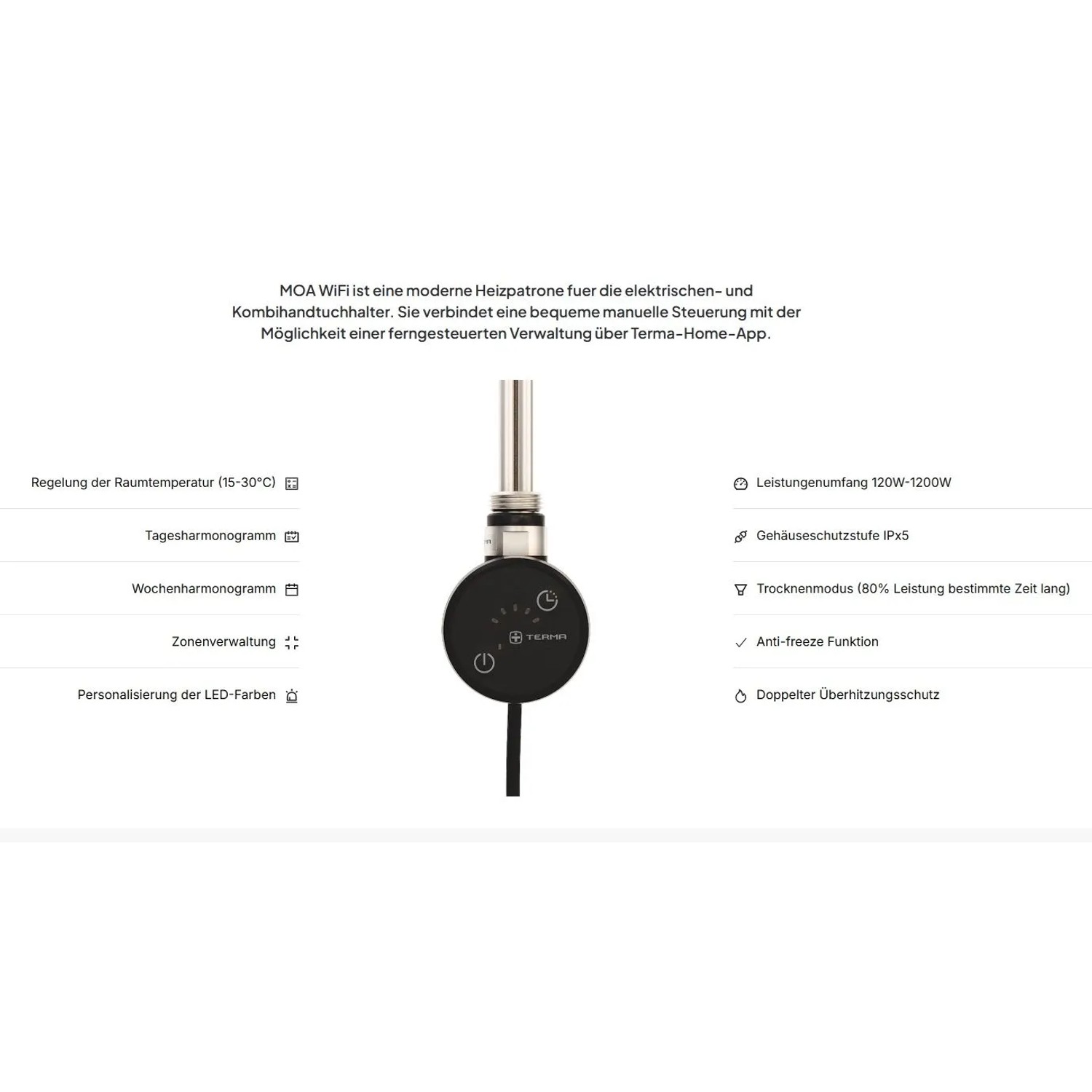 anapont Heizpatrone Für Badheizkörper Wifi und Bluetooth 600 Watt weiß Elektrischer Heizstab Für Handtuchheizkörper Elektro Elektrobadheizkörper_4