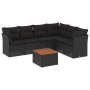 Schwarze 7-tlg. vidaXL Garten-Sofagarnitur aus Poly Rattan mit Tisch und Kissen.