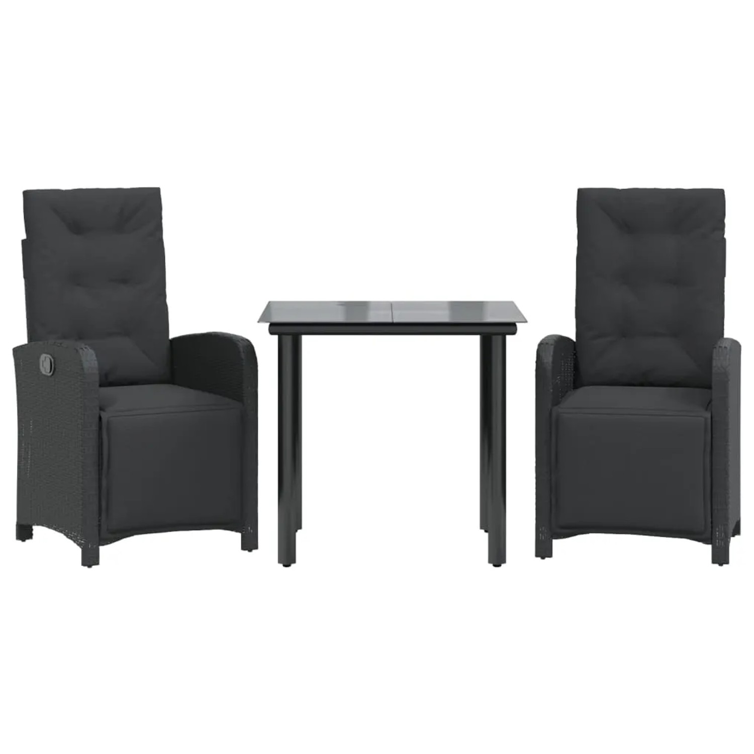 vidaXL 3-Tlg Bistro-Set mit Kissen Schwarz Poly Rattan 3212535