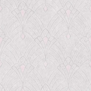 Helle, graue Jugendstil Tapete mit nostalgischem Ornament Muster im 20er Jahre Vintage Look für den Flur.