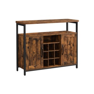 Vasagle Sideboard in Braun-Schwarz mit 2 Schränken, Flaschenregalen und Ablagefläche.