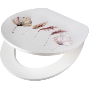 Weißer baliv WC-Sitz Uyuni mit Absenkautomatik und Gräser-Motiv.