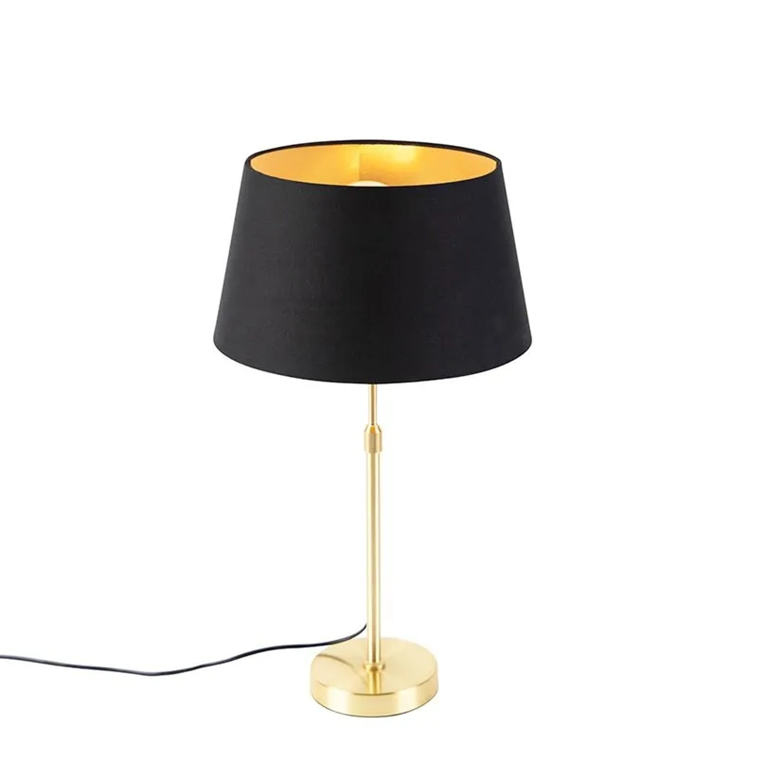 QAZQA Tischlampe Gold   Messing mit Schirm Schwarz mit Gold 32 cm Parte