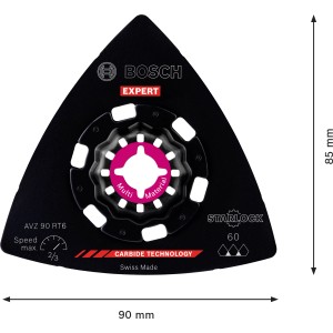 Bosch Expert Schleifplatte AVZ 90 RT6 K60 für Multifunktionswerkzeug, dreieckig, schwarz.