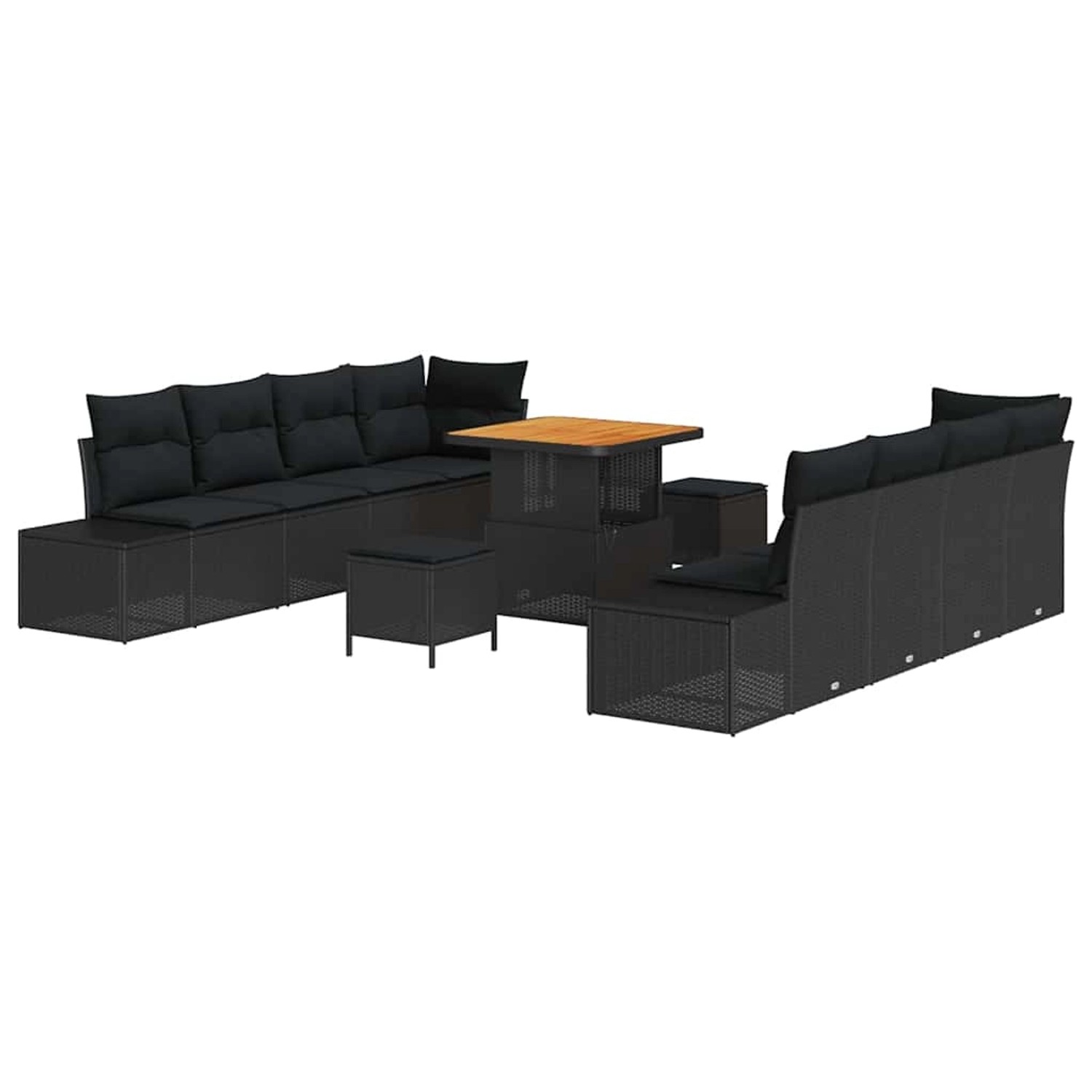 vidaXL Garten-Sofa-Set mit Kissen 11-Tlg Schwarz Poly Rattan 3362754 günstig online kaufen