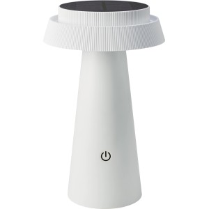 Weiße Solar-Tischleuchte Nerano, Ø 14x23 cm, mit Solarpanel und USB-C Anschluss.