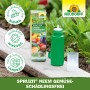 Neudorff Spruzit NEEM GemüseSchädlingsfrei 75ml mit grüner Flasche und Verpackung im Garten.