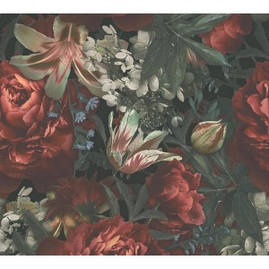 A.S. Création Vliestapete mit Blumenmuster in Rot und Grün.