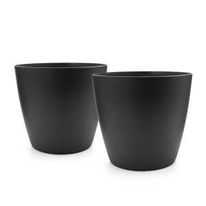 BigDean 2 Stück Blumentopf Übertopf aus Kunststoff Blumentopf in Modernem Look Graphit 24 cm Übertopf für Innen oder Außen
