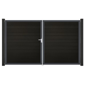 GroJa Solid Steckzaun Tor, DIN Links, Schwarz, 2-flügelig mit Beschlagset für Sichtschutzzaun.