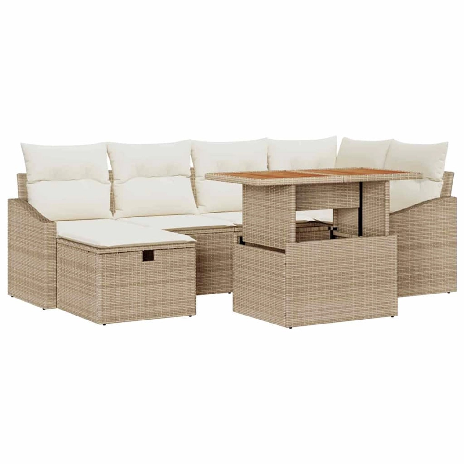 vidaXL Garten-Sofa-Set mit Kissen mit Speicher 7-Tlg Beige Poly Rattan 3360 günstig online kaufen