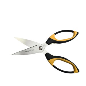 FINNY Tec X Aramid Schere, 20cm, gebogene Klingen, Kunststoffgriff in Schwarz/Gelb.