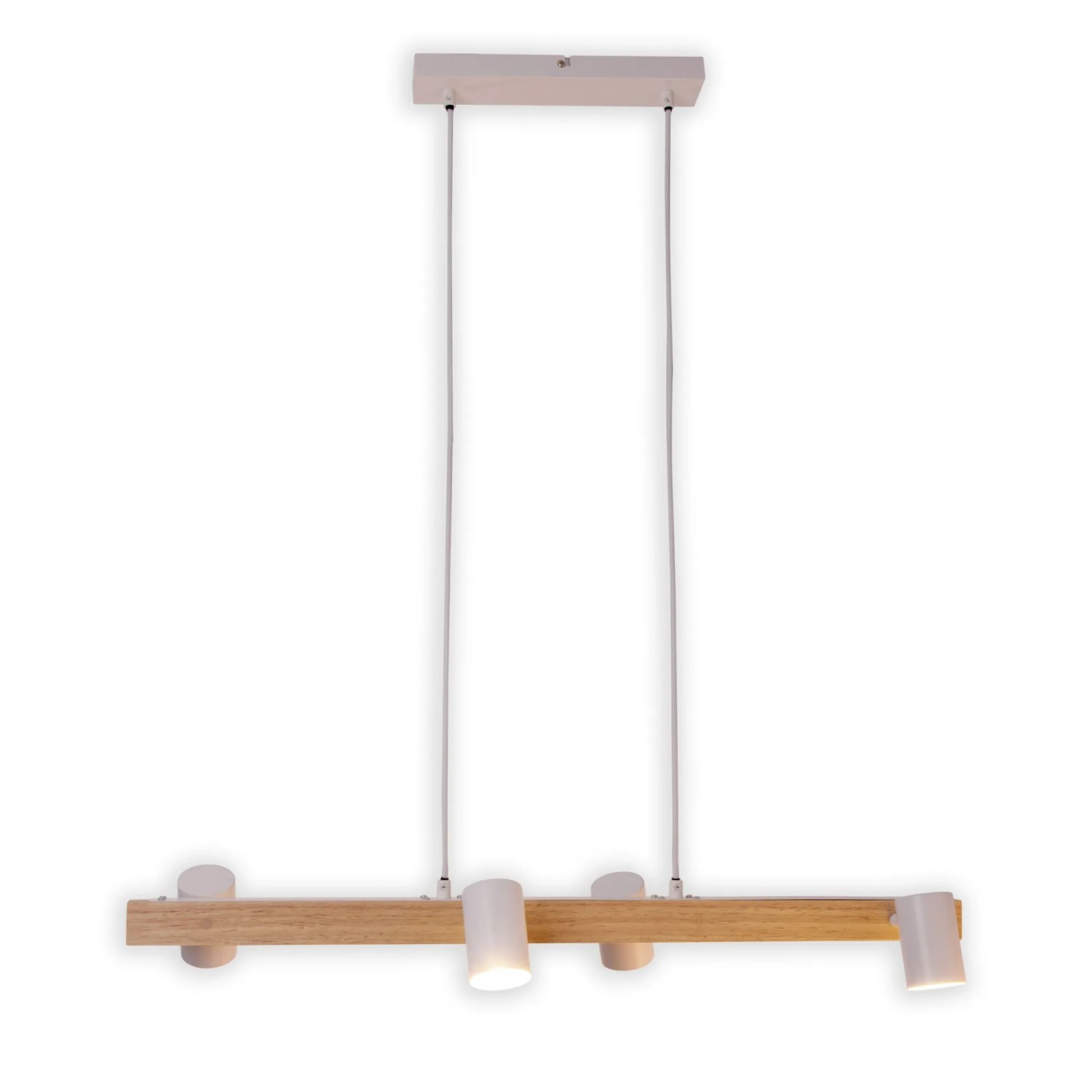 Näve Pendelleuchte Frida, 4-flammig, weiß/Holz, ideal für Esstischbeleuchtung.