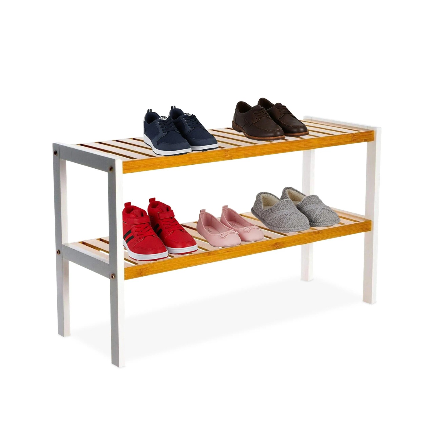 Relaxdays Schuhregal Bambus Natur Weiß 2 Ablagen 33 cm x 70 cm x 26 cm 1,4 kg
