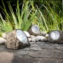 3er Set Globo LED Solarleuchten in Steinoptik Grau für den Garten.