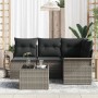 Graues 5-teiliges vidaXL Garten-Sofa-Set aus Poly Rattan mit Kissen und Stauraum.
