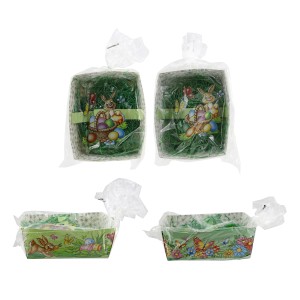 Deko Pappkörbe mit Ostergras, 13x16cm, verschiedene Designs, ideal für die Osterdekoration.