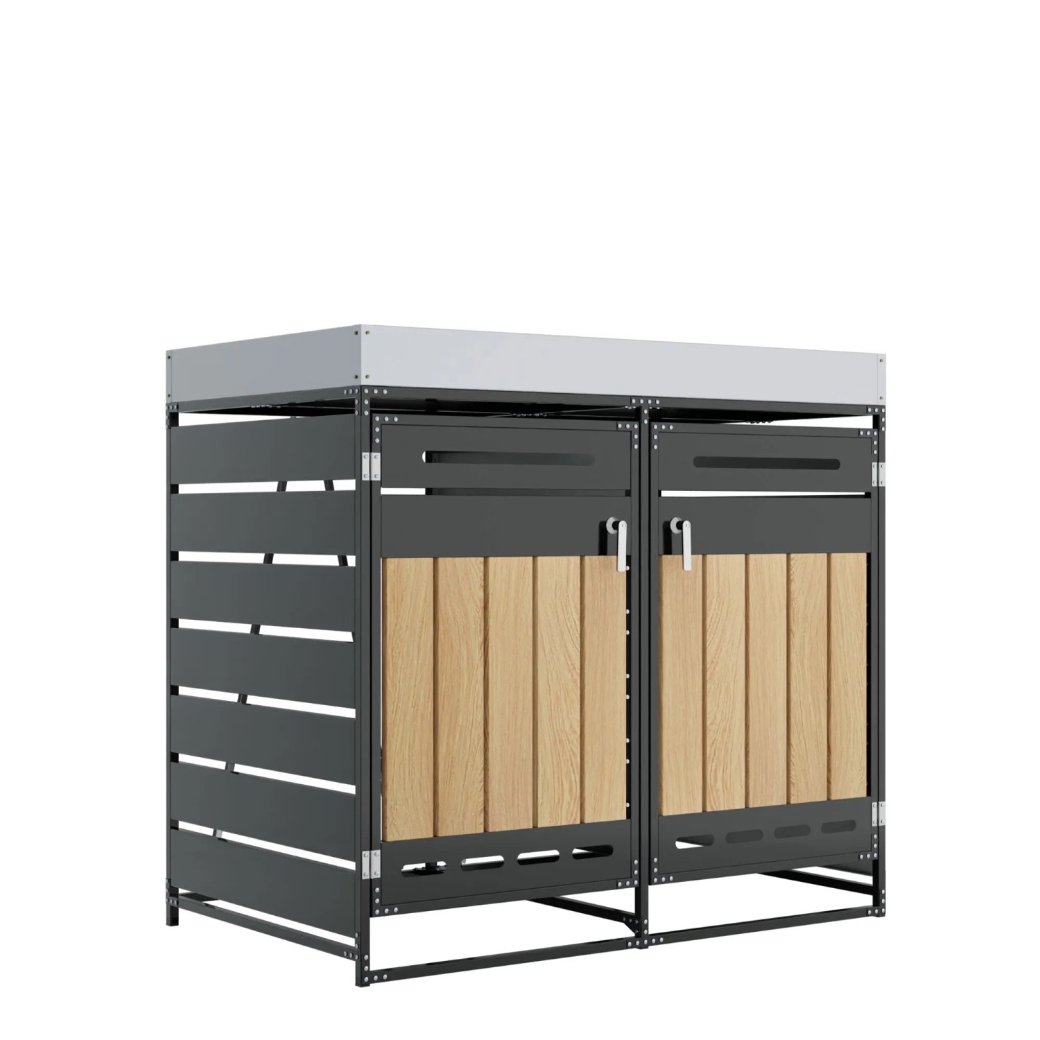 Merax Mülltonnenbox mit Pflanzkasten Gartenschrank Metall Abschließbar
