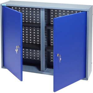 Küpper Hängeschrank, 2-türig, 80 cm breit, mit Lochwand und Einlegeböden.