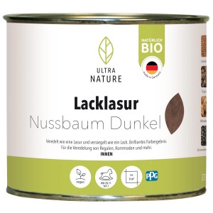 Dunkle Nussbaum Ultra Nature Lacklasur, 0,375 l Dose für Holz innen.