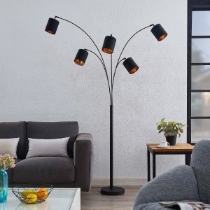 Moderne Lindby Bogenleuchte Abiram, schwarz, 5-flammig. Design-Stehlampe aus Metall für Wohnzimmer.