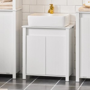 SoBuy Waschbeckenunterschrank BZR101-W, weißes Holz, 60 cm breit, mit 2 Türen.