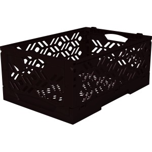 Schwarze Klappbox Mini (3,1 l) für Aufbewahrung, leer und offen.