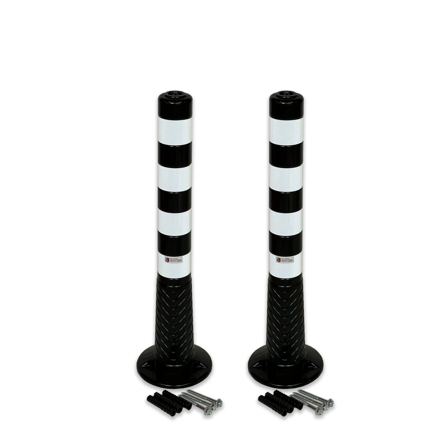 UvV 2 x  Absperrpfosten Ecoline 75cm Schwarz Reflexstreifen inkl. Befestigung