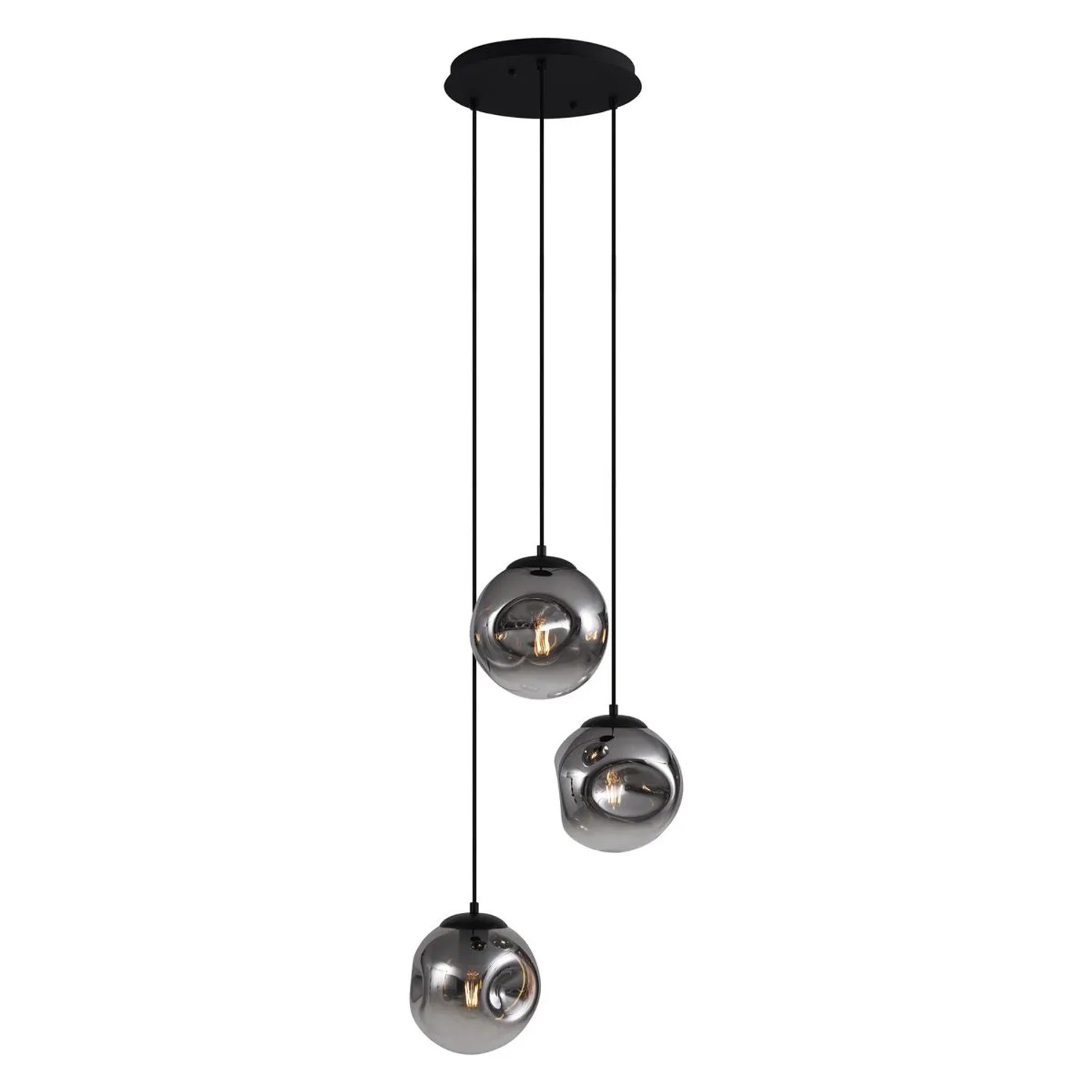 QAZQA Art Deco Hängelampe Schwarz mit Rauchglas 3 Flammig Douglass