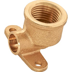 Löt-Übergangswinkel aus Rotguss, 34 mm, mit Wandscheibe für Heizung und Wasserinstallation.