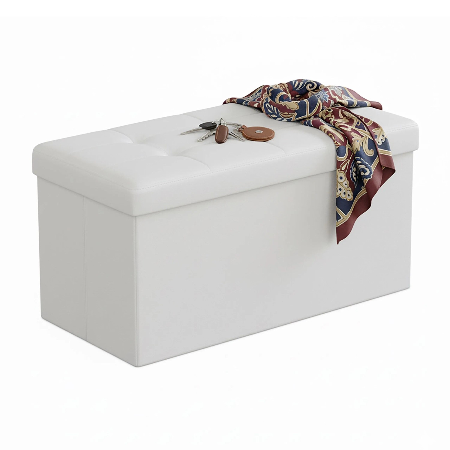 Relaxdays Sitzbank Kunstleder Weiß Faltbar mit Stauraum 38 cm x 76 cm x 38 cm