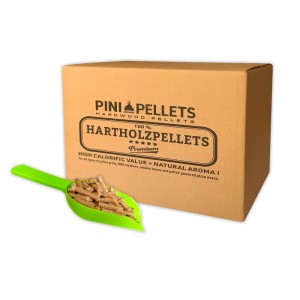 PINI Apfel Hartholzpellets 10 kg in Karton mit Schaufel. Ideal zum Grillen, Räuchern und Smoken.