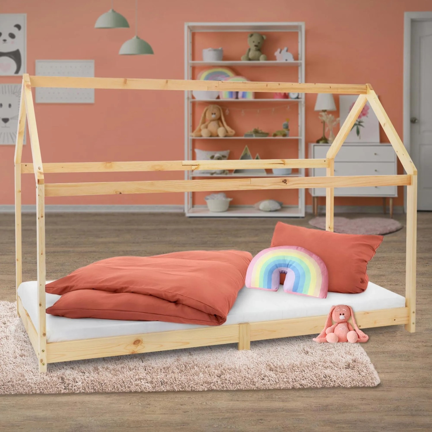 ML-Design Hausbett 90 x 200 cm mit Dach und Lattenrost Natur kaufen bei OBI