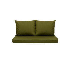 Grünes Gartenbank Kissen Set: Sitzkissen und 2 Rückenkissen für 2-Sitzer Bänke.