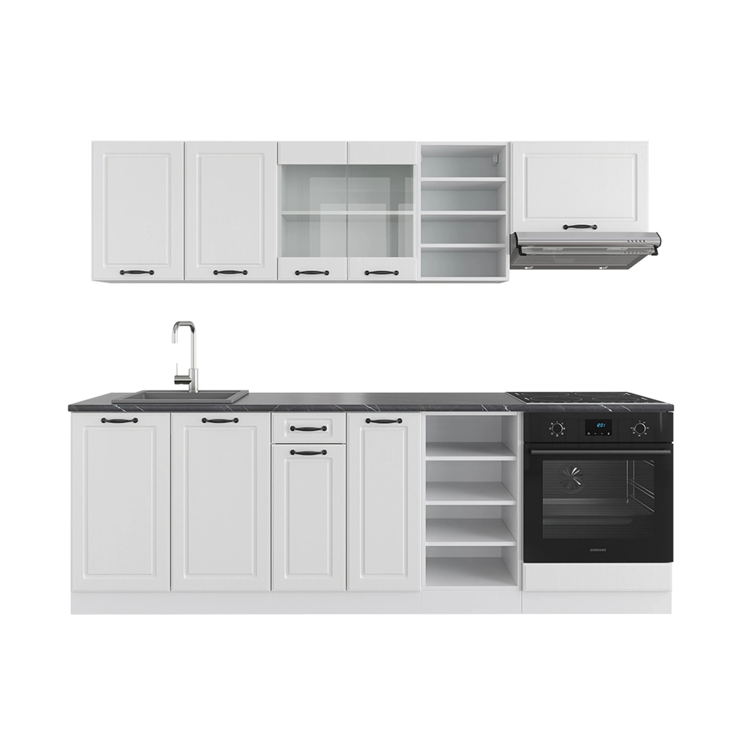 Vicco R-Line Küchenzeile Weiß Landhaus/Weiß 240 cm AP Anthrazit günstig online kaufen