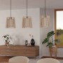 Eglo Fattoria Pendelleuchte, 3-flammig, Holz und Textil, weiß-braun, für Wohnbereich.