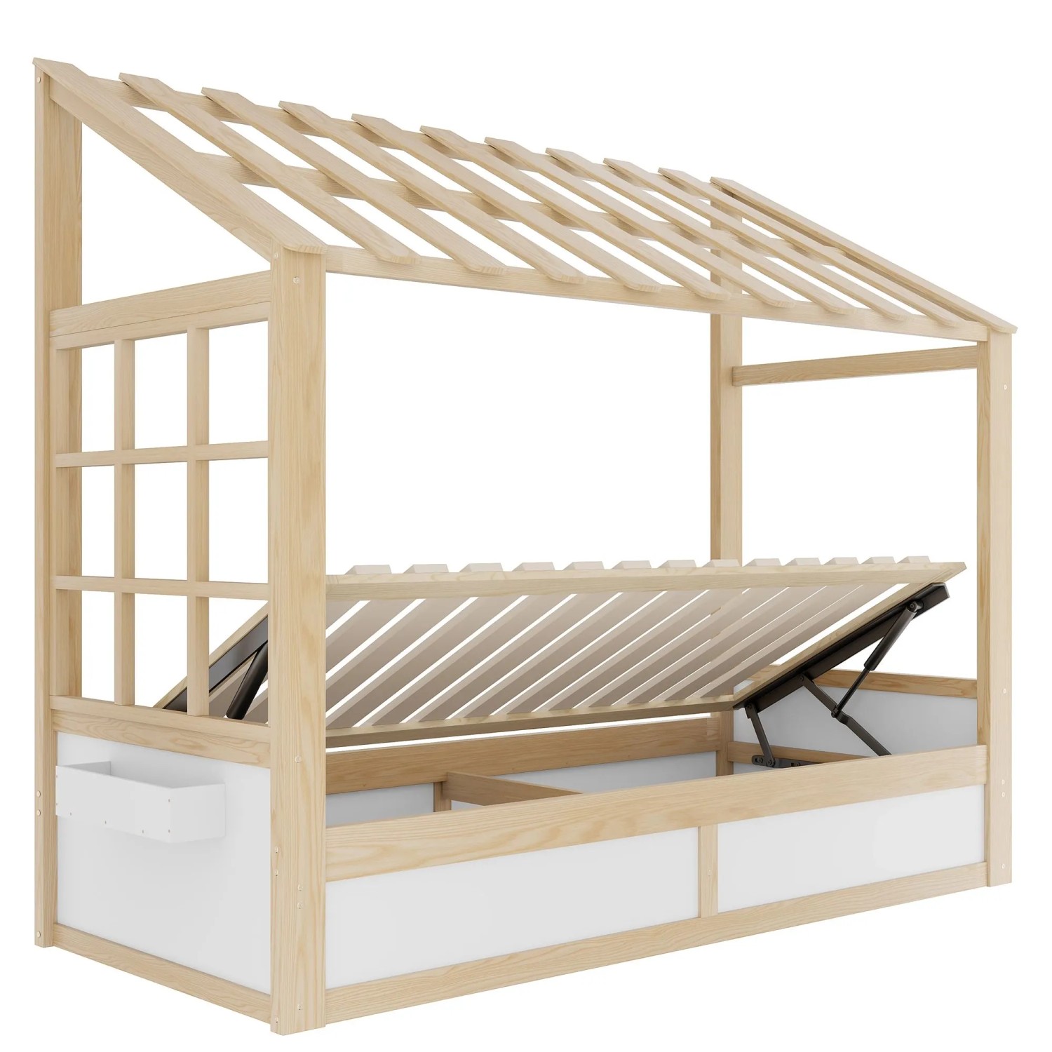 Merax Kinderbett 90x200cm Landhaus Dach Stauraum Weiß
