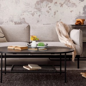 Relaxdays Tablett Akazienholz Eisen Braun Schwarz Hoher Rand Mit Griffen 8,5 cm x ø 30,5 cm 0,7 kg