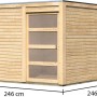 Karibu Holz-Gartenhaus Cuadrado, unbehandelt, mit Maßen 242x242 cm und Flachdach.