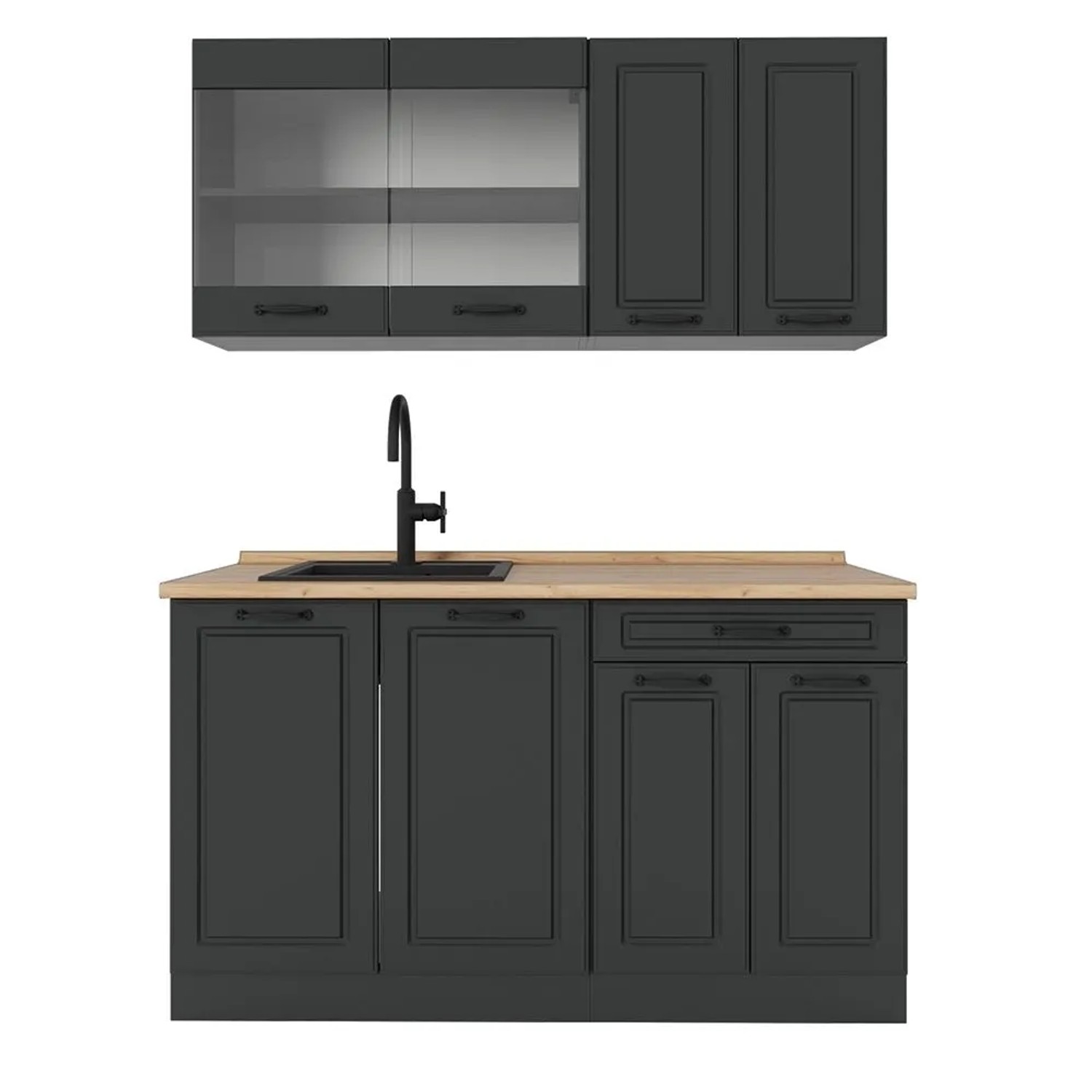Vicco R-Line Singleküche Anthrazit Landhaus Anthrazit 140 cm ohne Arbeitsplatte ohne E-Geräte