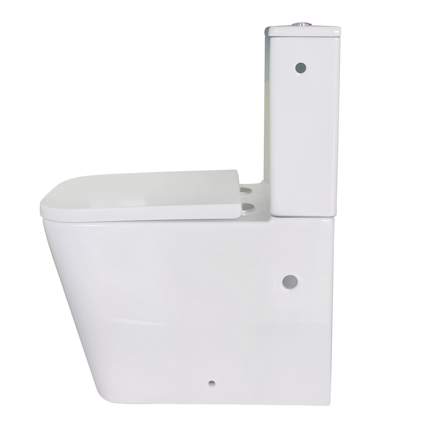 Sanicomfort Aliki Square Stand WC-Kombi, spülrandlos, eckiges Design, mit WC-Sitz und Absenkautomatik.