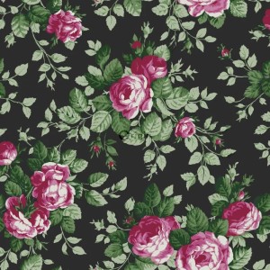 Dekorative Tapete mit Rosenmuster in Schwarz und Rosa von Origin Wallcoverings.