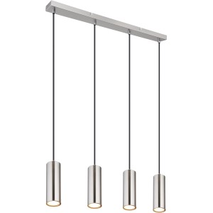 Moderne 4-flammige Pendelleuchte Robby in Nickel matt, zylinderförmige Schirme.