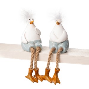 Deko-Figuren: Zwei lustige Möwen als Kantensitzer, 15 cm hoch, für Frühling und Sommer.