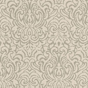 Beige-graue Vliestapete mit elegantem Barock-Muster für Wohn- und Schlafzimmer.